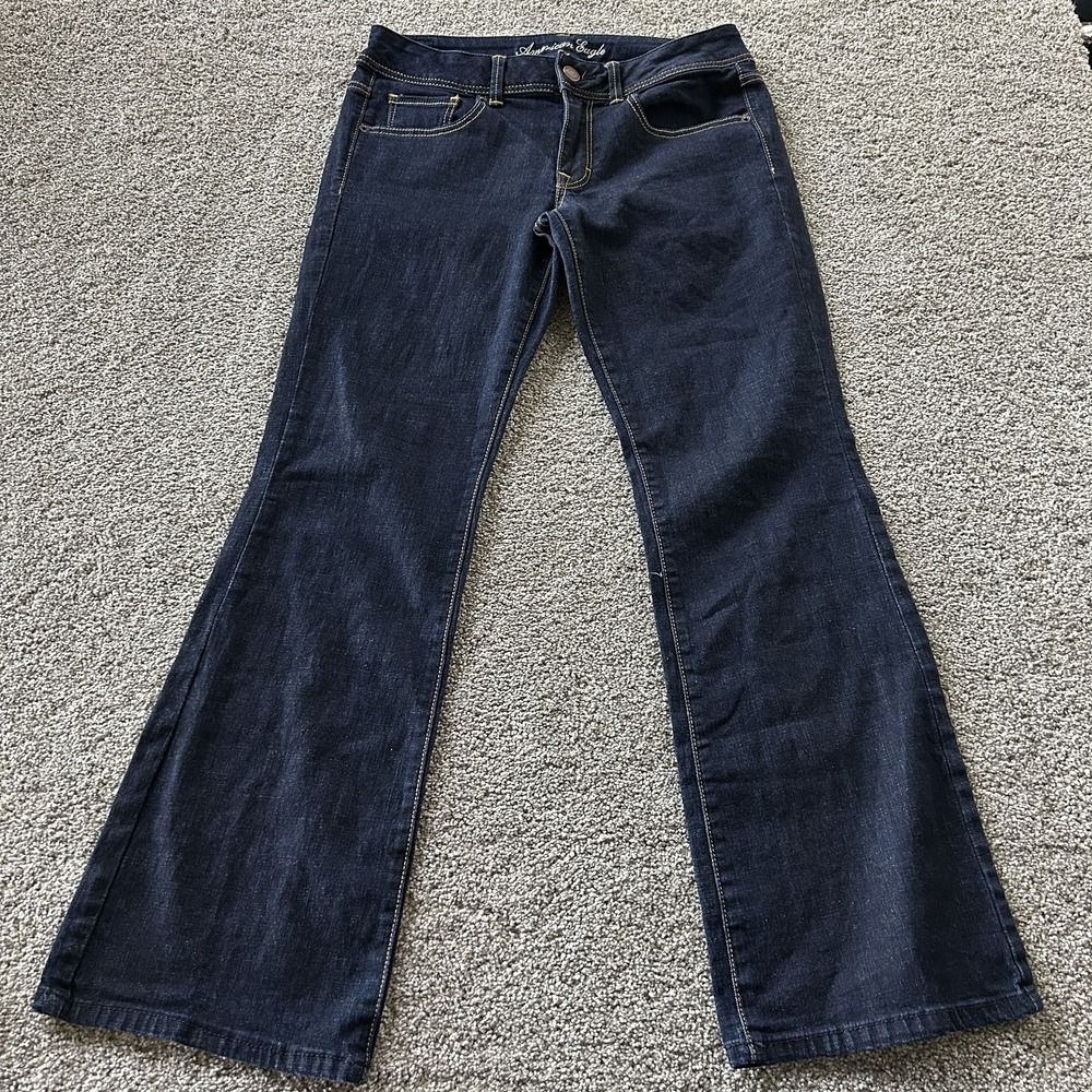Y2K American Eagle Original Boot Jeans Womens 12 Dark Wash Stretch Denim
